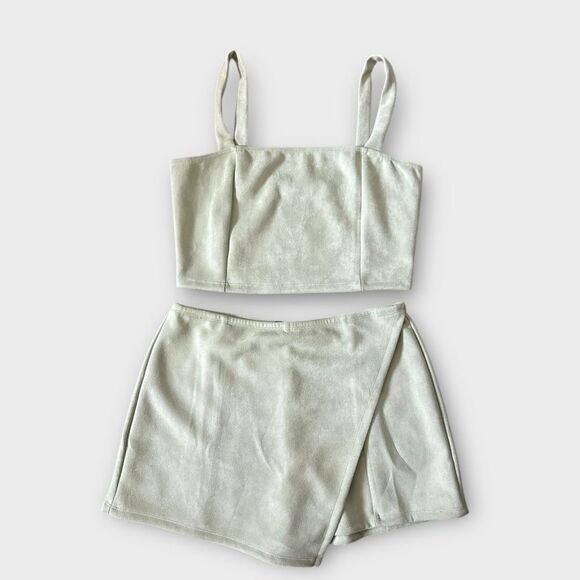 Y2K Minimalist Crop Top & Skort XL Faux Soft Girl Pastel Green Set - Picture 2 of 5
